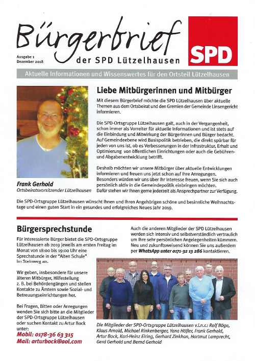 buergerbrief spd luezelhausen 2018 Titel